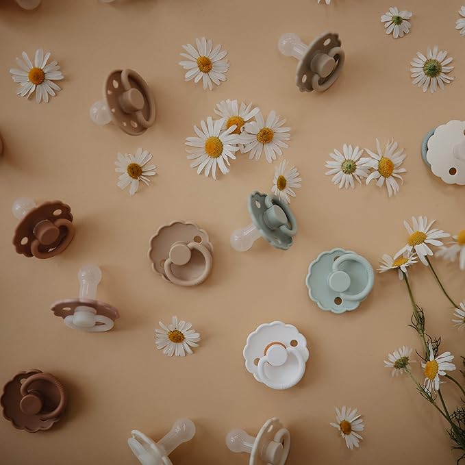 FRIGG Daisy SilkySoft Silicone Baby Pacifier | Made in Denmark | BPA-Free (Aurora/Bright White, 6-18 Months)