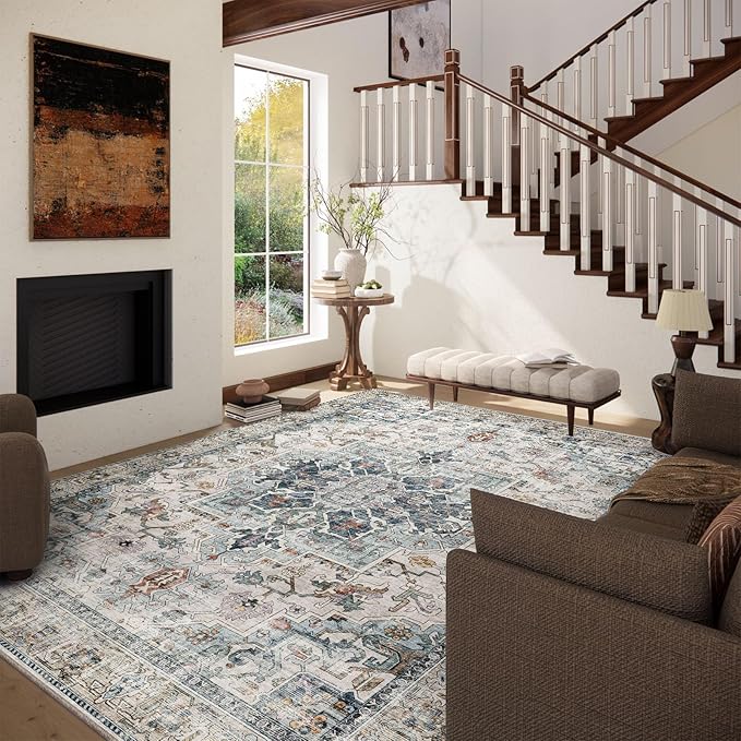 6x9 Area Rugs for Living Room: Washable Bedroom Rug Boho Vintage Rugs Stain Resistant Non Slip Low Pile Soft Lightweight Carpet for Kitchen Dining Room Farmhouse Nursery Kids Room Home Office