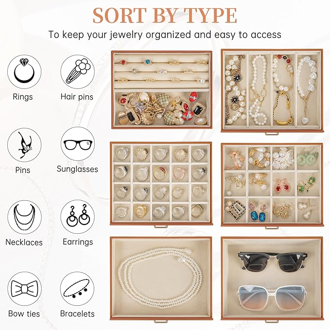 AKOZLIN Huge Jewelry Box Organizer Functional Large Leather Jewelry Storage Case for Women Girls Ring Necklace Earring Bracelet Holder Organizer with Mirror