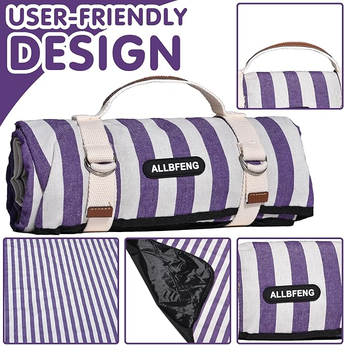 60”x 80” Picnic Blanket Waterproof and Foldable Beach Blanket, 5-Layer Outdoor Mat with Carry Strap for 6 to 8 Adults, for Camping, Park, Beach, Grass, Indoors…