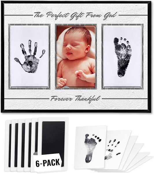 Inkless Hand and Footprint Kit, Baby Keepsake Plaque & Baby Shower Gifts - Ideal as Mom To Be Gift, Nursery Picture Frames, Clean Touch Hand and Footprint Kit (Style 2 - Design 1)