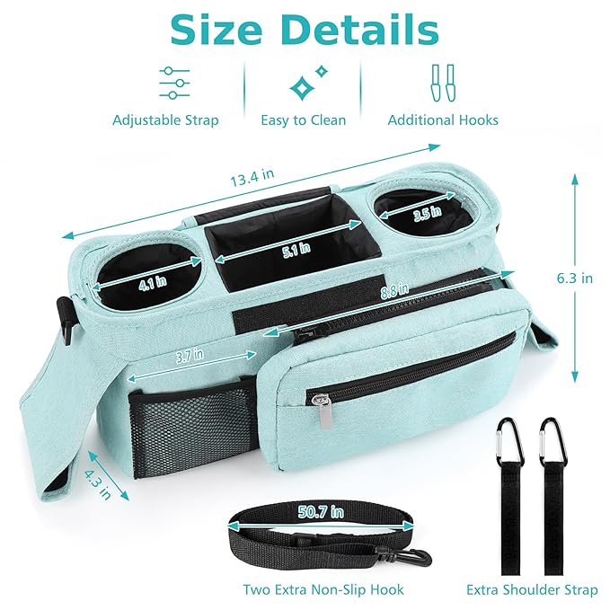 Accmor Universal Stroller Organizer with Insulated Cup Holder Detachable Phone Bag and Shoulder Strap,Stroller Bag Caddy Organizer Accessories Fits for Uppababy, Baby Jogger, Britax Strollers