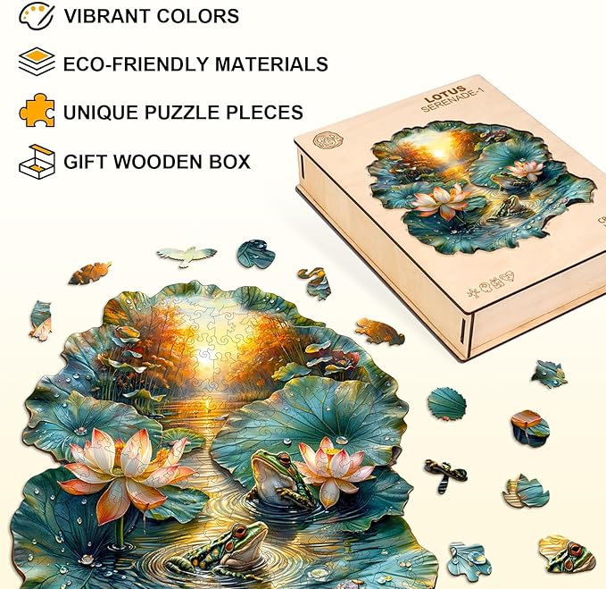 Jigfoxy Wooden Puzzles for Adults, Lotus Wood Puzzles Adult, Unique Animal Shape Wooden Jigsaw Puzzles for Adults, Birthday Gifts for Puzzle Lovers, Family, Friend (S-8.5 * 7.9in-100pcs)