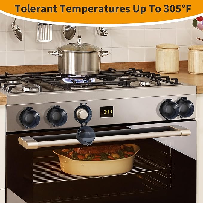 5 + 1 Packs Stove Knob Safety Covers for Child, Childproof Oven Door Lock, Baby Proofing Kitchen Gas Range Oven Knobs Locks, Black