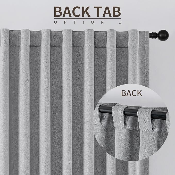 Joydeco Faux Linen Blackout Curtains for Bedroom,Light Grey Blackout Curtains 108 inches long,100% Blackout Solid Thermal Insulated Window Drapes Luxury Decor for Living Room（W52xL108 Inch,Light Grey）