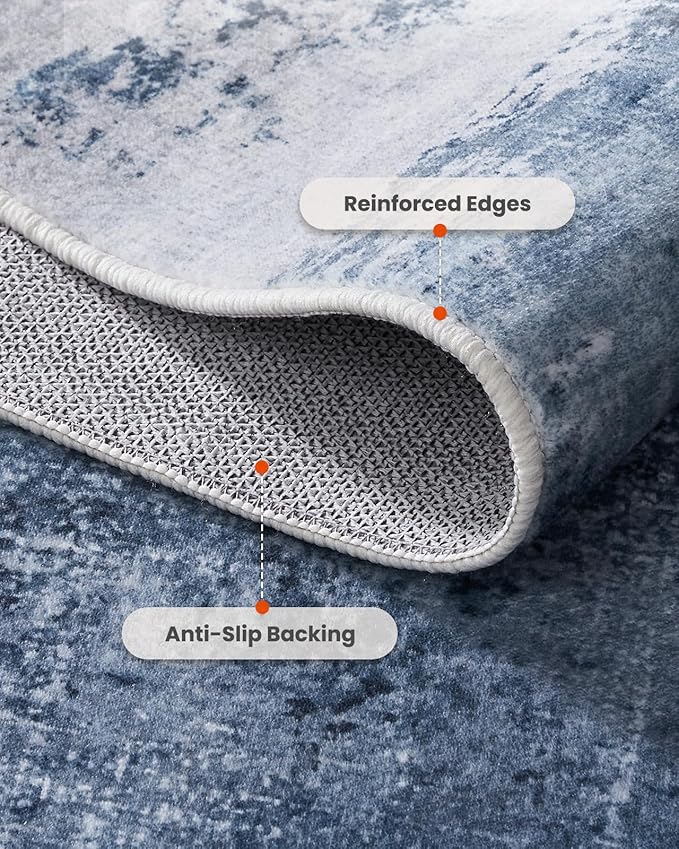 Amada 8x10 Washable Area Rug, Modern Abstract Living Room Rug with Non-Slip Backing & Short Pile, Large Rug with Abstract Pattern for Living Room, Bedroom and Dinning Room, Dark Blue