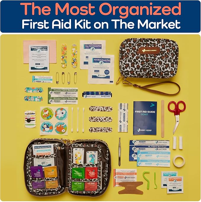 Keep Going Travel First Aid Kit for Kids – 130 Pc.for Purse, Diaper Bag, Backpack, & Suitcase, with Latex-Free Bandages – 7 x 5 x 2 in. Travel First Aid Kit TSA-Approved