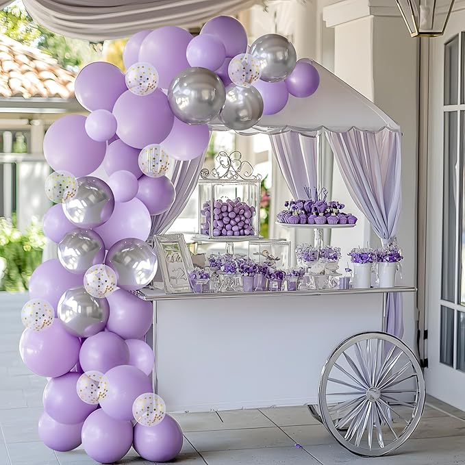 JOYIN 150 Pcs Pastel Purple Balloons, Different Sizes 18 12 10 5 Inch Pastel Purple Latex Balloon Arch Kit with Instruction for Birthday Party Graduation Wedding Holiday Decoration