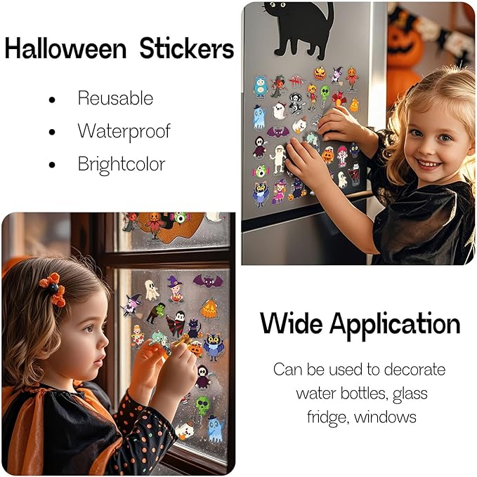 Halloween Reusable Sticker Books for Toddlers 3+, Halloween Stickers for Kids, Sticker Book for Toddlers 3+ Years, Halloweens Gifts for Kids Girls Boys