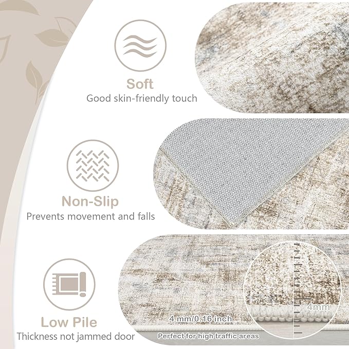 Area Rugs 6x9 Living Room: Washable Rug Modern Abstract Large Rugs Soft Non Slip Neutral Rug Stain Resistant Indoor Carpet for Bedroom Kitchen Dining Room Nursery Home Office Rugs(Blue Brown,6'x9')