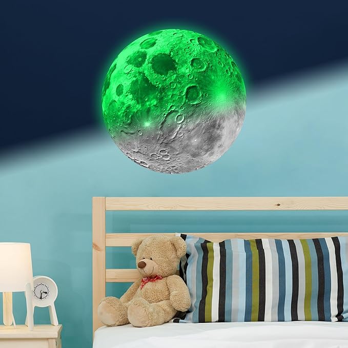 Glow in The Dark Sun for Ceiling, Luminous Planet Wall Sticker, Kids Bedroom Wall Decal, Sticky Fluorescence Sun, Gift for Boys and Girls (Green)