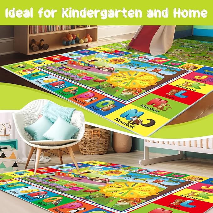 ABC Rug for Kids Room, ABC Mats for Floor Toddlers, Alphabet Play Mat Elementary Preschool Kid's Rugs wtih ABC, Numbers, Animals - (78.7x59 Inches)