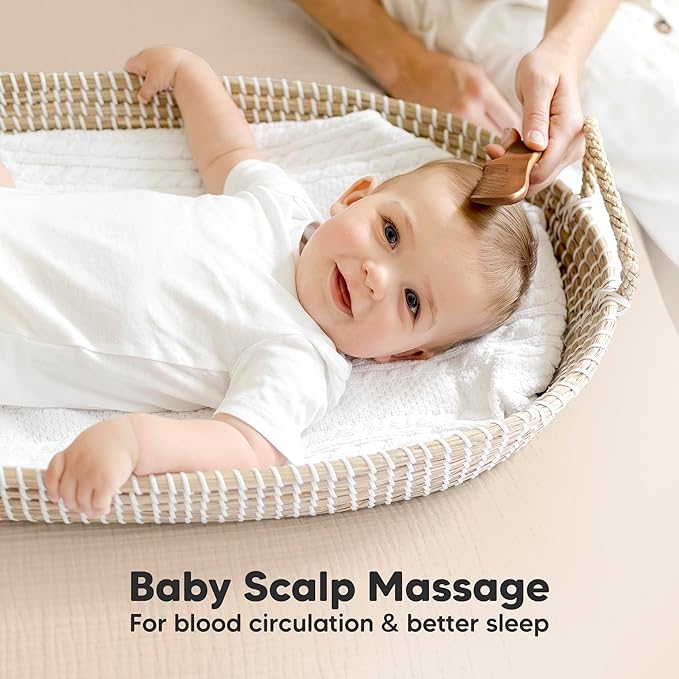 Baby Hair Brush and Comb Set for Newborn - Wooden Baby Hair Brush Set with Soft Goat Bristle, Baby Brush Set for Newborns,Baby Brush and Comb Set Girl, Boy,Toddler Cradle Cap Brush (Oval, Dark Walnut)