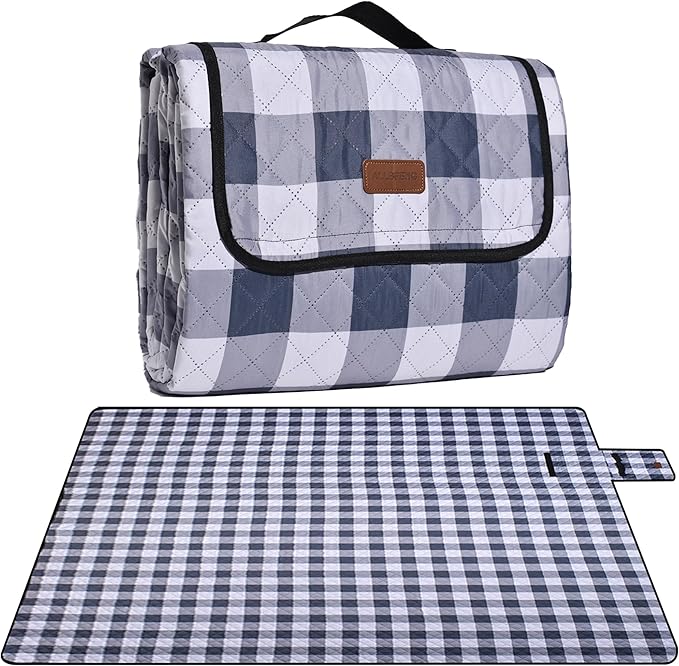 Extra Large Picnic Blanket 80''x 80'' Waterproof Foldable Picnic Mat for Beach, 5-Layer Outdoor Blanket for 6 to 8 Adults,Camping Grass Lawn Park Accessories Couple Park Wedding Registry(Grey)