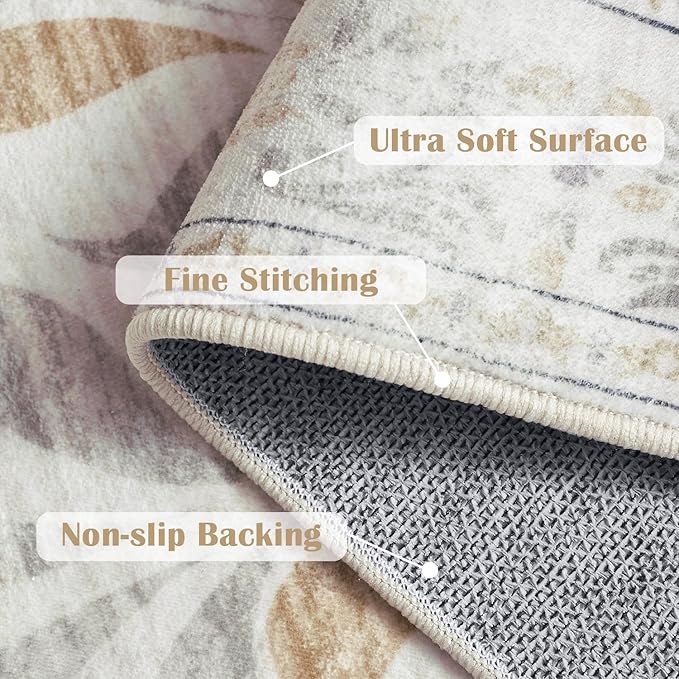 jinchan Vintage Floral 6x9 Area Rugs for Living Room - Machine Washable Distressed Design Soft Throw Rug Ultra-Thin Non-Slip Large Carpet for Bedroom Nursery Dining Room Home Office (6x9ft,Light Grey)