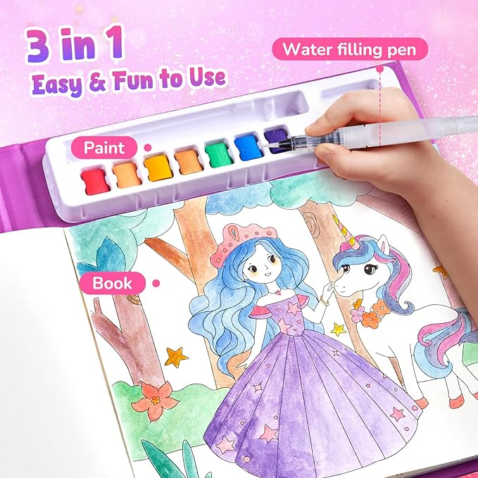 JoyCat Paint with Water Coloring Books, Art & Craft Activity, Princess No Mess Art for Kids Ages 4-8, Craft Kits & Supplies, DIY Creative Activity, Presents for Girls & Boys