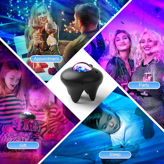 Galaxy Moon Projector, Star Night Light Projector with Bluetooth Connection for Music and Timer and Remote Control for Kids Adults Bedroom Party Bar Decoration (Black)
