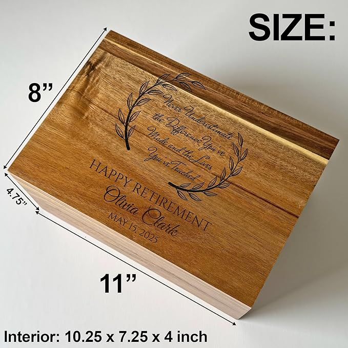Happy Retirement Box for Memories - Never Underestimate the Difference You Made Retirement Gift for Teacher, Engraved Keepsake Box, A Truly Great Teacher Farewell Gift, Memory Chest, 11 x 8 x 4.75 in