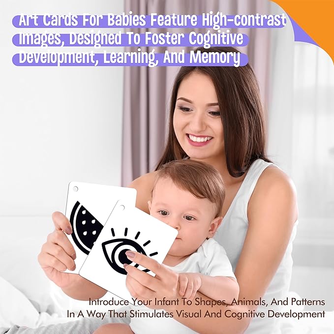 50PCS High Contrast Baby Flashcards, 100 Pages Black & White Visual Stimulus Flash Cards, Brain Development Cards Set Montessori Sensory Toys for Infants Newborn Boy Girl Baby Tummy Time (0-3 Months)