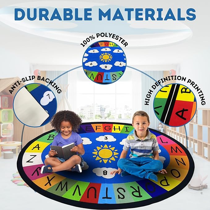 Genki - Classroom Rug for Kids - Education Classroom Carpet for Children - Colorful Seating Area - Large Elementary Classroom Rugs - Kids Seating for School Playroom | 3'3" x 4'11" Oval