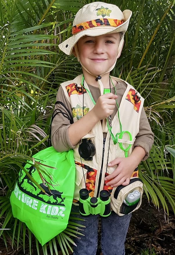 Adventure Kidz Outdoor Exploration Kit, Children’s Binoculars with Case, Flashlight, Compass, Whistle, Magnifying Glass, Backpack. Great Kids Gift Set for Camping, Hiking, STEM and Pretend Play
