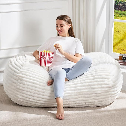 Hobestluk 3FT Bean Bag Chairs Adult Bean Bag with Portable Handle Comfy Large Bean Bag Chair with Removable Cover for Living Room Bedroom or Reading Nook (Stripe White, 3FT)