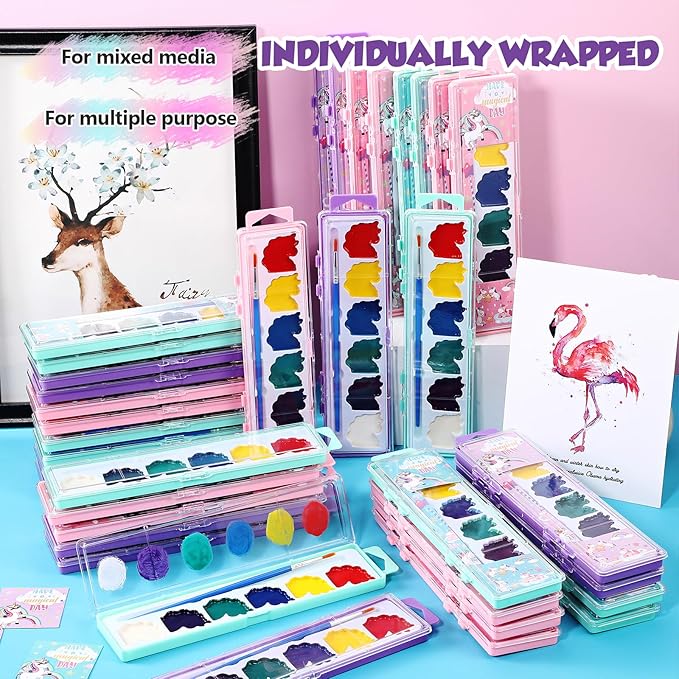 24 Pcs Unicorn Style Watercolor Painting Set 8 Washable Colors With Brush Watercolor Painting Set Gift Party Supplies Back To School Party Gift Exchange