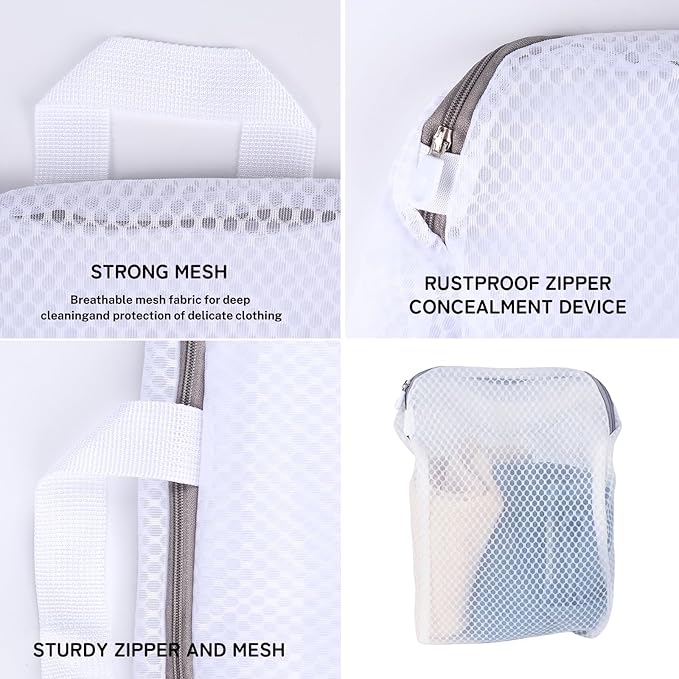 4 Pack Mesh Laundry Bag Mesh Laundry Bags Laundry with Handle for Washing Socks, Baby Items, Lingerie, Travel Garments (BEIGE, 4)