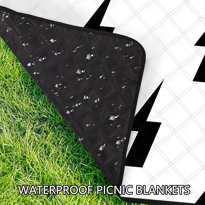 79''x79'' Extra Large Picnic Blankets, Waterproof Sandproof Foldable Outdoor Picnic Mat, Portable 3-Layer Fabric Beach Blanket for Camping, Park, Travel, Family Friends-Stylish Lightning Pattern