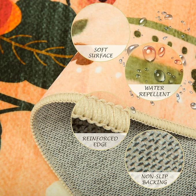 Floral 9x12 Area Rug Machine Washable Soft Print Boho Carpet Non Slip Doormat Low Pile Flower Area Rugs for Living Room Bedroom Nursery Kitchen Dining Room Indoor-Yellow/Orange