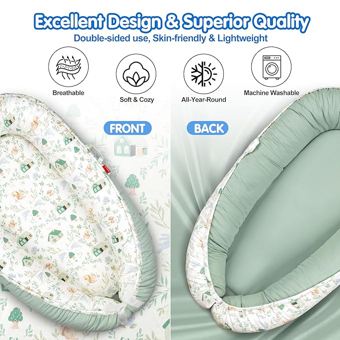 Baby Lounger - Breathable & Soft Baby Nest, Portable and Lightweight Tummy Time Lounger for Home and Travel, Ideal Newborn Babies Essentials Baby Shower Gifts