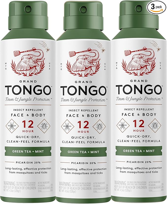 Green Tea + Mint Insect Repellent, 12-Hour Mosquito & Tick Protection, Picaridin-Based, Water-Based, Lightweight, Quick-Drying, Vanishing Scent, DEET Alternative, Face & Body Use, 3 Pack