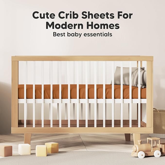 KeaBabies 2-Pack Organic Crib Sheets for Boys, Girls - 52x28 Fitted Crib Mattress Sheet Neutral, Breathable Jersey Cotton Cover for Baby Bed, Toddler Mattress, Soft & Cute Prints (Rust)