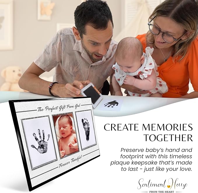 Inkless Hand and Footprint Kit, Baby Keepsake Plaque & Baby Shower Gifts - Ideal as Mom To Be Gift, Nursery Picture Frames, Clean Touch Hand and Footprint Kit (Style 2 - Design 1)