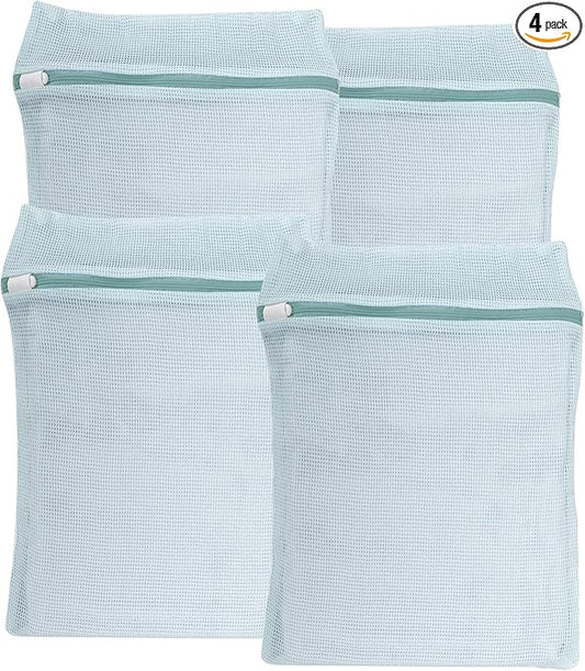 4-Piece Blue Medium Durable Organic Cotton Mesh Laundry Bags with Sturdy Zippers and Breathable Mesh are Delicate Laundry Bags for Underwear, Clothes, Pants and Socks