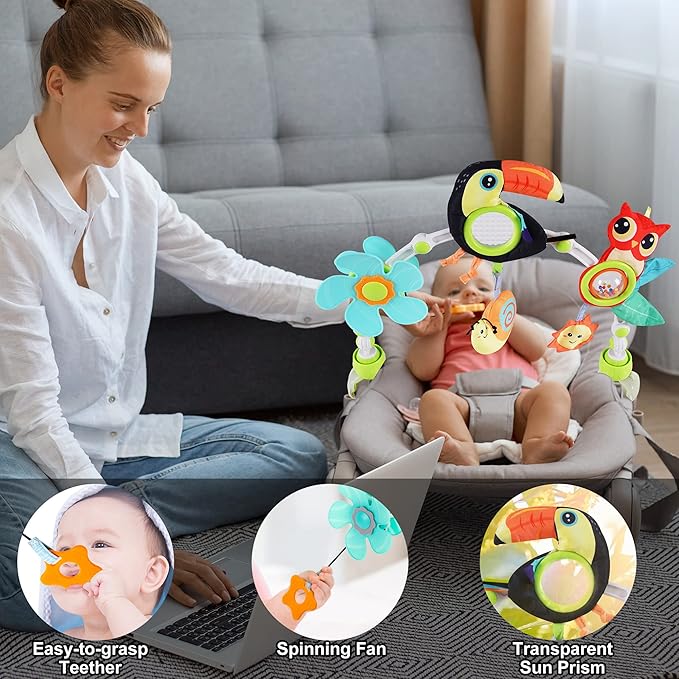 Adjustable Arch Bassinet Toys for Infant & Toddlers, Stroller Arch, Baby Crib Toys with Fascinating Hanging for Stimulating Baby’s Senses and Developing Motor Skills