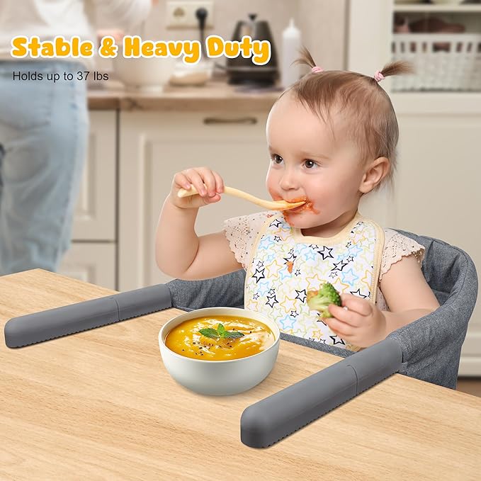 Hook On High Chair: Portable Fast Table Chair with Storage Bag, Clip on High Chairs for Babies and Toddlers, Foldable Baby Feeding Chair with Removable Seat for Home and Travel -Grey