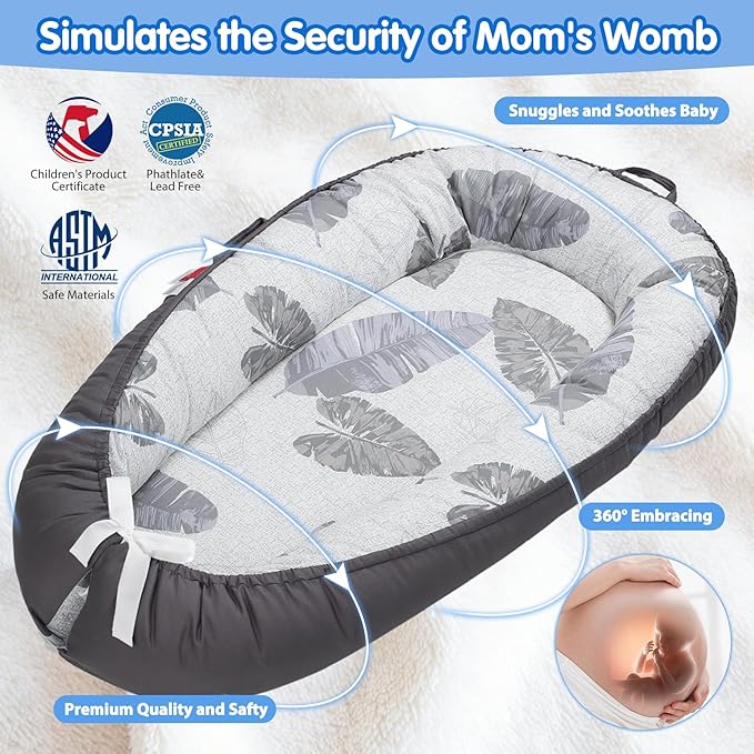 Baby Lounger - Breathable & Soft Baby Nest, Portable and Lightweight Tummy Time Lounger for Home and Travel, Ideal Newborn Babies Essentials Baby Shower Gifts