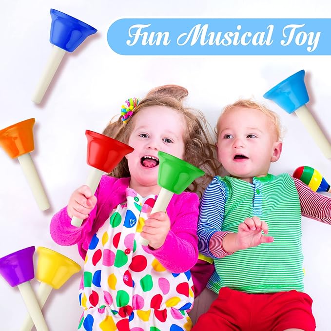 Fabbay 24 Pcs 8 Note Hand Bells Set Musical Handbells for Kids Colorful Diatonic Metal Bells Toy Percussion for Kids Toddlers Children Musical Teaching Church Chorus Wedding Family Birthday Party