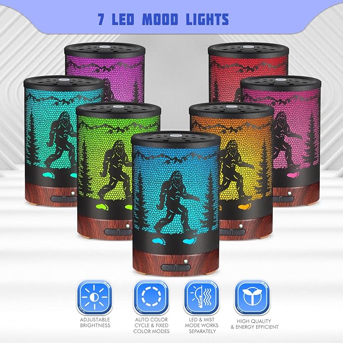 Essential Oils Diffuser,Christmas Aromatherapy Diffuser,Birthday Gifts for Women Mom Grandma,Metal Cool Mist Humidifier with 7 Colors Lights Waterless Auto Off Air Diffusers (Bigfoot)
