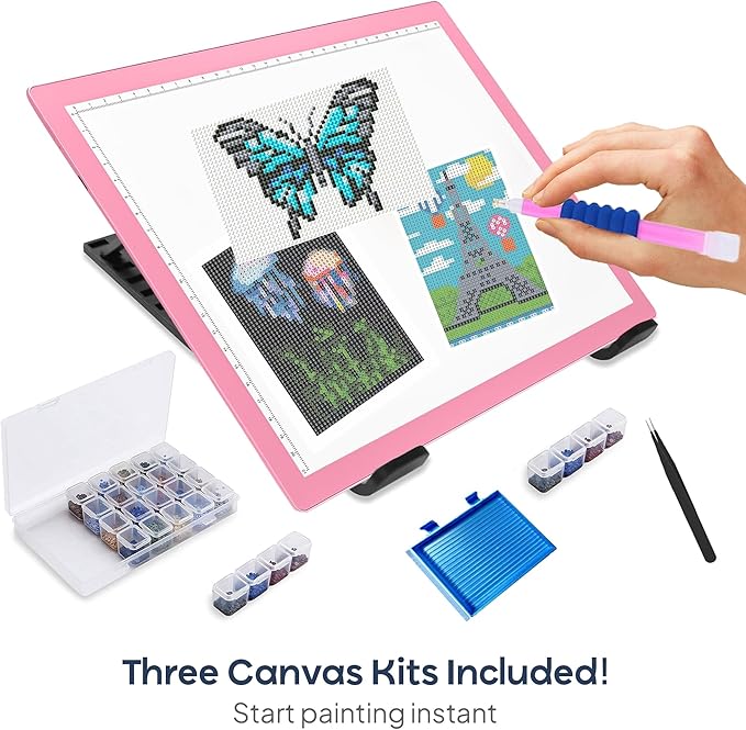 iVyne Rechargeable A4 Light Pad for Diamond Painting & Art Projects – LED Light Board with Diamond Art Accessories – Ultra-Thin & Portable Diamond Dot Light Board, Perfect for Artists - Pink