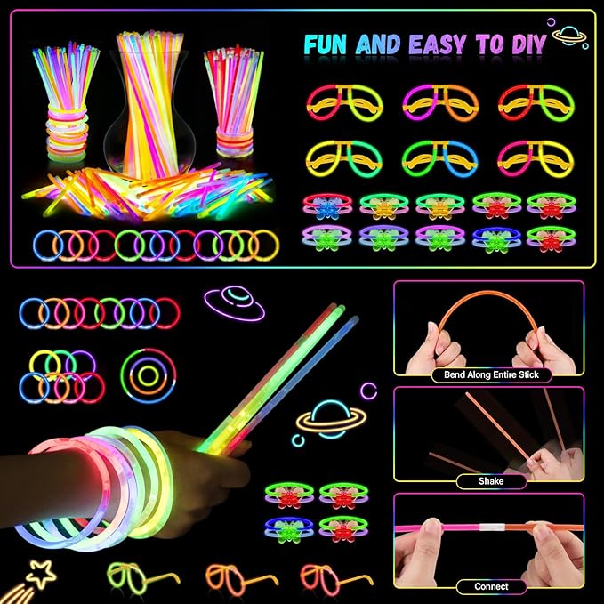 Glow in the Dark Party Supplies, 264 PCS Light Up Party Favors with LED Glasses,Glow Sticks,Finger Lights,LED Hair Clips,Slingshot,Glasses Molds,Butterfly Bracelet for Birthday,Raves,New Year