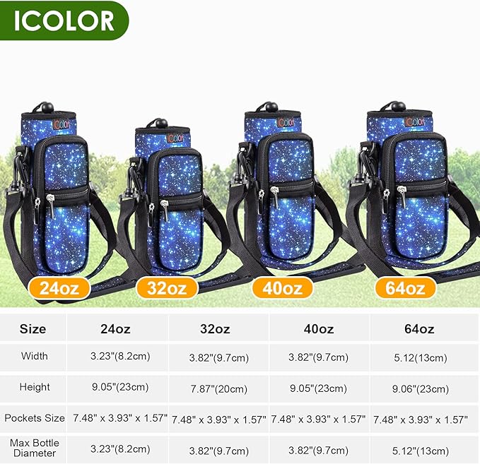 icolor Water Bottle Carrier Bag with Strap 25/32/40 oz Crossbody Bottle Holder with Phone Pocket Sling Sleeve Insulated Neoprene Water Bottle Pouch for Walking Travelling