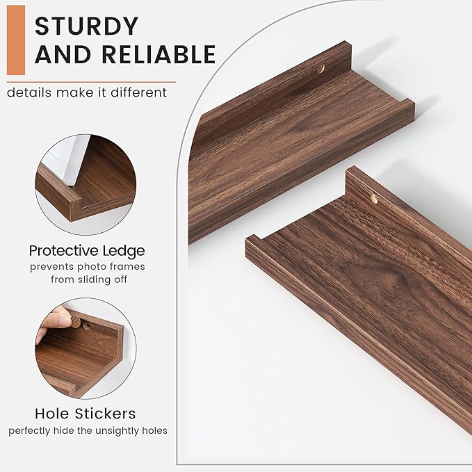 Floating Picture Ledge Shelves for Wall Set of 4, 24 Inch Wall Shelves with Lip Long Large Nursery Book Shelf for Toys Storage Kids Bookshelf Wall Mounted Living Room Bedroom Decor Frames