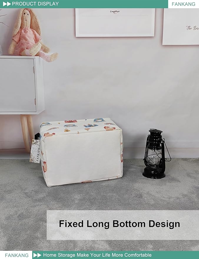 FANKANG Storage Bins, Nursery Hamper Canvas Laundry Basket Foldable with Waterproof PE Coating Large Storage Baskets for Kids Boys and Girls, Office, Bedroom, Clothes,Toys(Rec-castle carriage ）