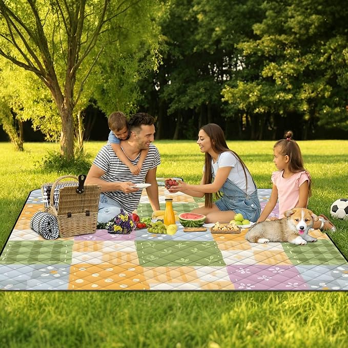 Extra Large Picnic Blanket Waterproof,80"x 80"Foldable Machine Washable Beach Blanket,Outdoor Blanket for 6-8 Adults,Suitable for Indoor Crawling,Park Beach,Camping,Hiking,Family Travel(Colorful)