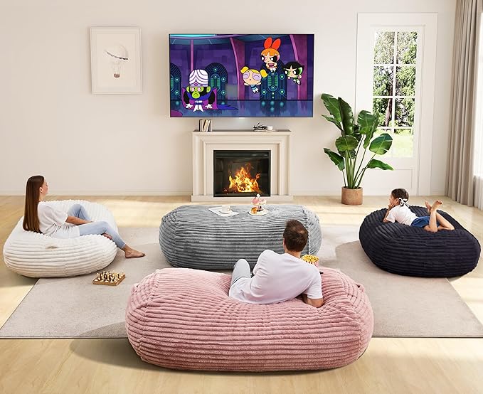 Hobestluk 6FT Bean Bag Chairs Adult Bean Bag with Portable Handle Comfy Large Bean Bag Lounge Chair with Removable Cover for Living Room Bedroom (Stripe Grey, 6FT)