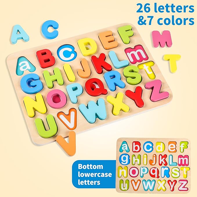 Aile Toddler Wooden Preschool Learning Alphabet Peg Puzzle Board Toys