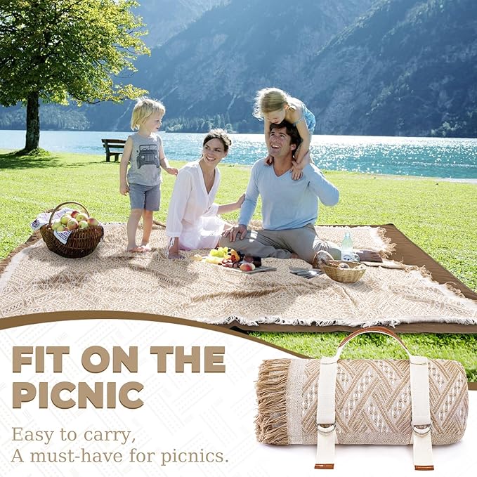 Genovega 2 in 1 Extra Large 80"* 80" Rug Picnic Waterproof Outdoor Beach Blanket Foldable Camping Mat Summer Camp Equipment Honeymoon Stuff Hawaii Essentials Hunting Accessories Car Set Women Gifts