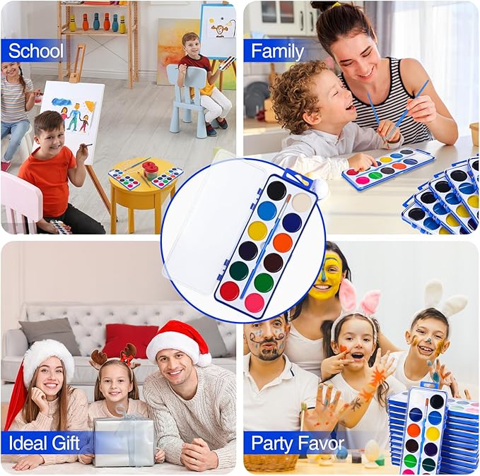 3 Pack Watercolor Paint Set for Kids, 12 Colors Watercolors Paints with Paint Brush, Kids Watercolor Paint Set for Party Favor, Classroom.
